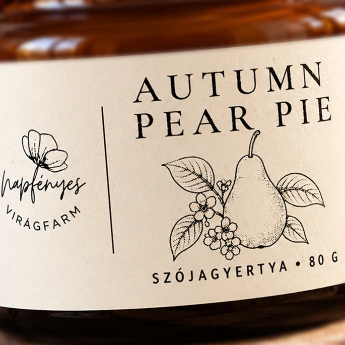 Autumn Pear Pie szójagyertya címke közelről