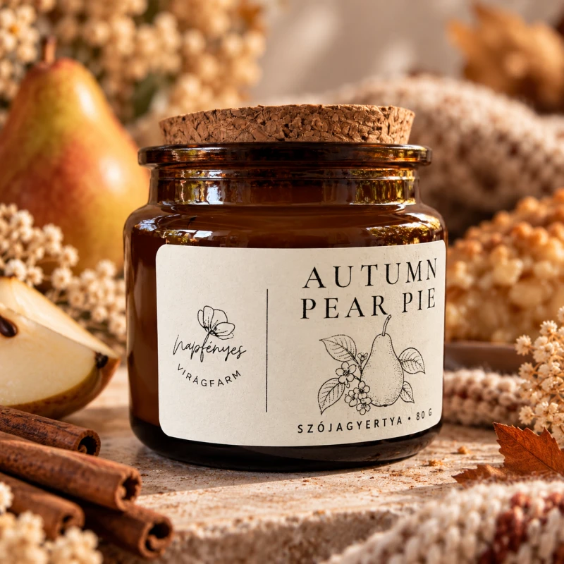 Autumn Pear Pie szójagyertya címke oldalról